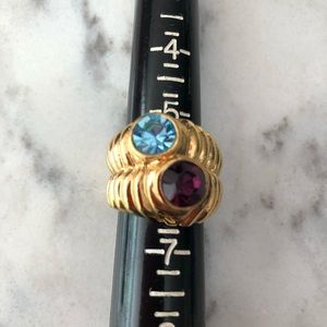 Ladies gold tone and colored stones ring